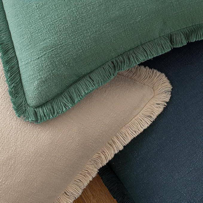 MIULEE Decorative Throw Pillow Covers Neutral Linen Fringe Throw Pillows Set of 2 Navy Blue Boho Farmhouse Cushion Covers with Tassels for Couch Sofa Bed Living Room Spring Home Decor 18x18 Inch