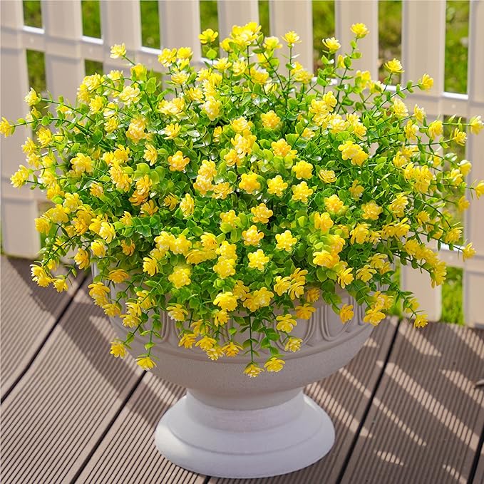 Ivydale Artificial Fall Flowers Plants Fake Mums for Autumn Outdoors Decoration, 12 Bundles Faux Plastic Daisy UV Resistant Greenery Bushes Shrubs for Home Porch Patio Garden (Yellow)