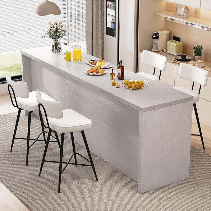 Swivel Counter Height Bar Stools Set of 3, 26 inch White Leather Kitchen Swivel Counter Stools with Backs, Metal Legs and Footrest, Bar Chairs for Kitchen Island