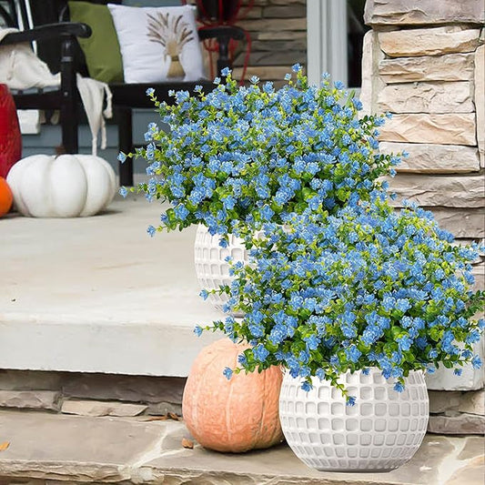 Outdoor Artificial Flowers UV Resistant, 20 Bundles Fake Realistic Floral Greenery Plants for Outside Porch, Window Boxes, Garden, Yard, Inside Home Table Decor,Blue