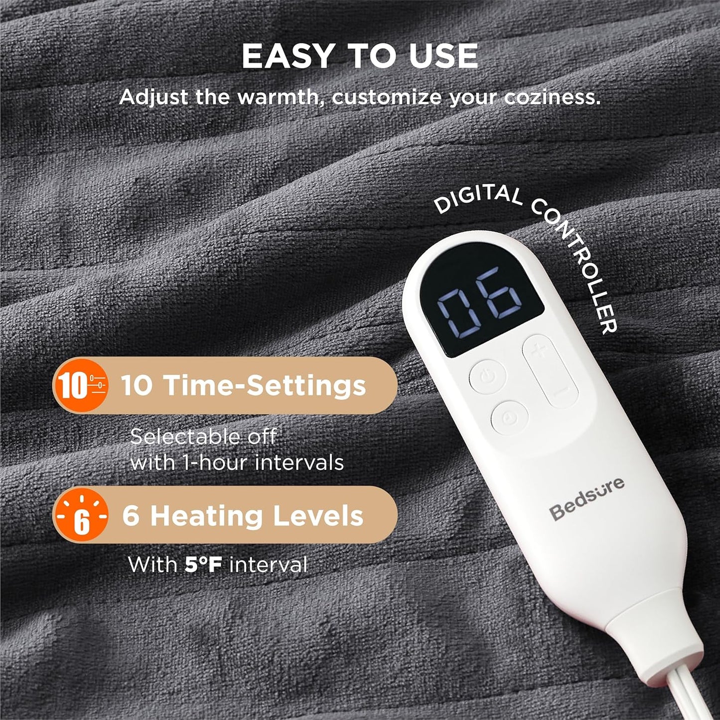 Bedsure Electric Blanket Full Size - Soft Flannel Heated Blanket, Fast Heating with 10 Time Settings & 6 Heat Settings, Warm Gift for Grandma (72x84 inches, Dark Grey)