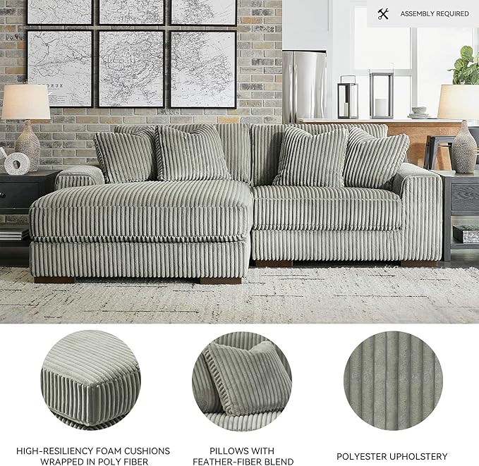 Signature Design by Ashley Lindyn Contemporary L-Shaped 2-Piece Sectional with Chaise for Living Room, Gray