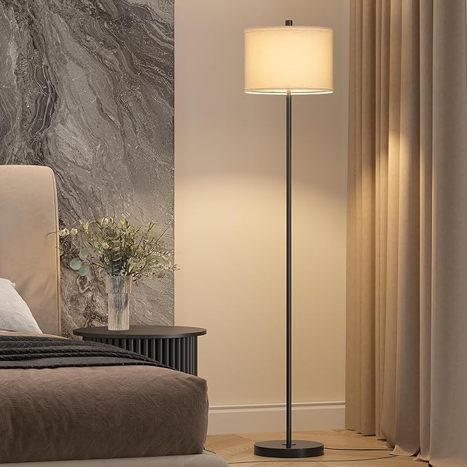 Oneach 61" Farmhouse Industrial Floor Lamp for Living Room Standing Floor Lamp Rustic Floor Lamps for Living Room Bedroom Tall Lamps with Rotary Switch for Bedroom with Natural Linen Lamp Shade