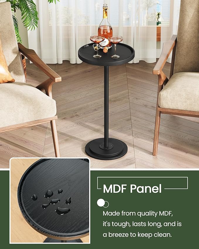 Small Round Side Table, Drink Table for Small Spaces, Pedestal Cocktail Table, Thickened Base, for Living Room, Bedroom, Office, Black TBZ30BB