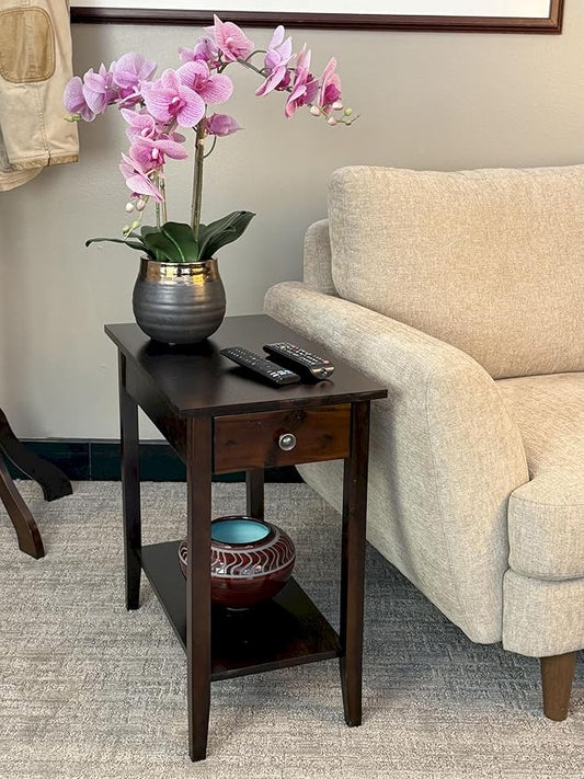 2-Tier Solid Acacia Recliner Table w/Drawer
