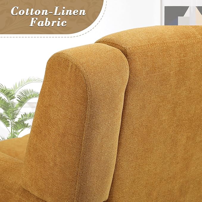 Athena Collection Wingback Accent Chair for Living Room, Comfy Linen Fabric Upholstered Reading Chair for Adults, Single Sofa Armchair for Bedroom, Dorm, Balcony, Yellow