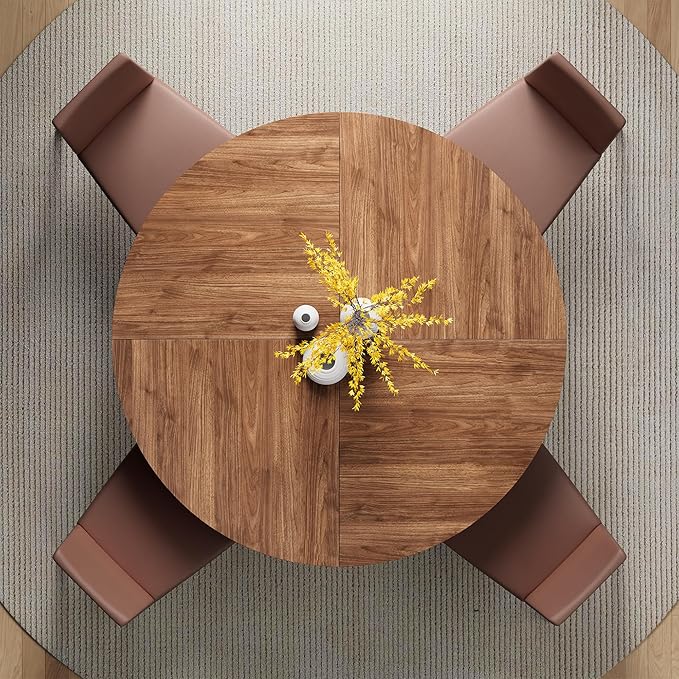 IRONCK 47.2" Round Dining Table for 4, Wood Kitchen Table with Storage Shelf for Dining Room, Dinner Table with Wooden Tabletop and Metal Base, Cherry