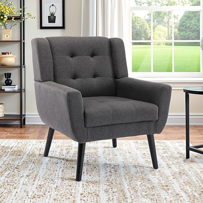 NicBex Modern Accent Chair for Living Room Upholstered Foam Filled Living Room Chairs with Metal Legs Linen Cozy Lounge Armchair for Living Room Bedroom,Dark Grey