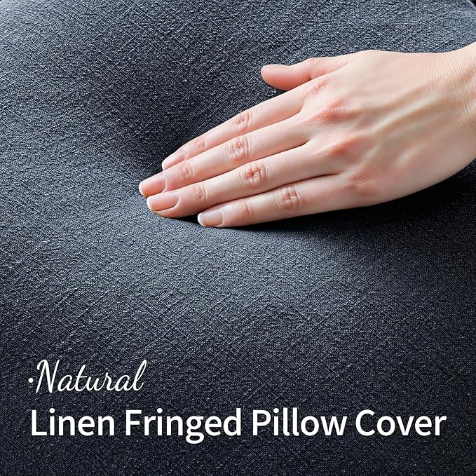 MIULEE Christmas Decorative Throw Pillow Covers Neutral Linen Fringe Throw Pillows Set of 2 Indigo Blue Boho Farmhouse Cushion Covers Coastal Decor for Couch Sofa Bed Living Room Decor 18x18 Inch