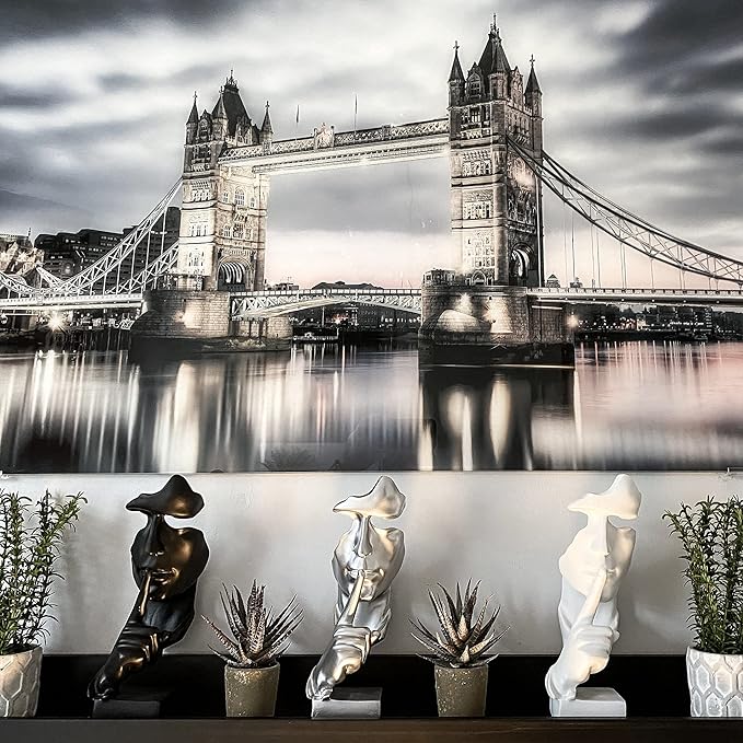 Silence is Golden Thinker Statue - 28cm Modern and Creative Abstract Sculpture of Keep Silent Man Statue Figurine for Home Living Room Office Desk Decor (White)