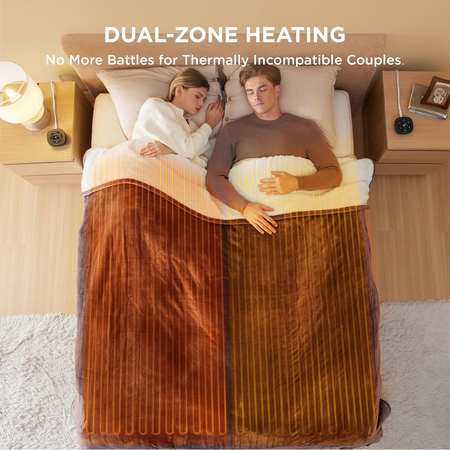 Bedsure Electric Blanket Queen Size - Dual Control Heated Blanket Queen, Fast Heating with 10 Time Settings & 10 Heat Settings, Warm Gift for Grandma (84x90 inches, Brown)