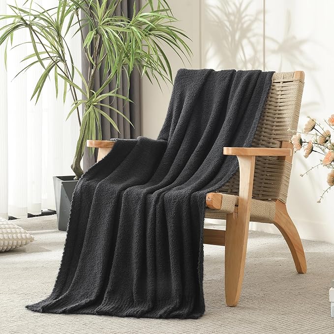JOOJA Knitted Dark Grey Black Throw Twin Size Blanket Polyester Soft Fleece Blanket for Couch Bed Sofa 60x80 Inches Charcoal Gray
