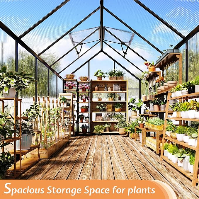 Amerlife 6x12x6.3 FT Ft Polycarbonate Greenhouse for Outdoors, Walk-in Design with Aluminum Frame, 2 Windows and Swing Door, Heavy-Duty Greenhouse Construction for Garden, Black
