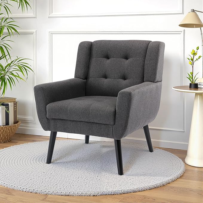 NicBex Modern Accent Chair for Living Room Upholstered Foam Filled Living Room Chairs with Metal Legs Linen Cozy Lounge Armchair for Living Room Bedroom,Dark Grey