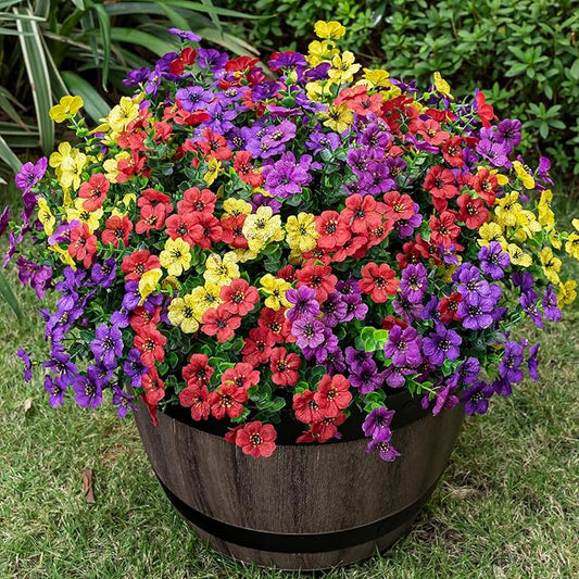 20 Bundles Artificial Flowers for Outdoor Fake Plants for Spring Decoration,Faux Eucalyptus Flowers for Planter UV Resistant Lifelike for Home Porch Garden（4 Color）