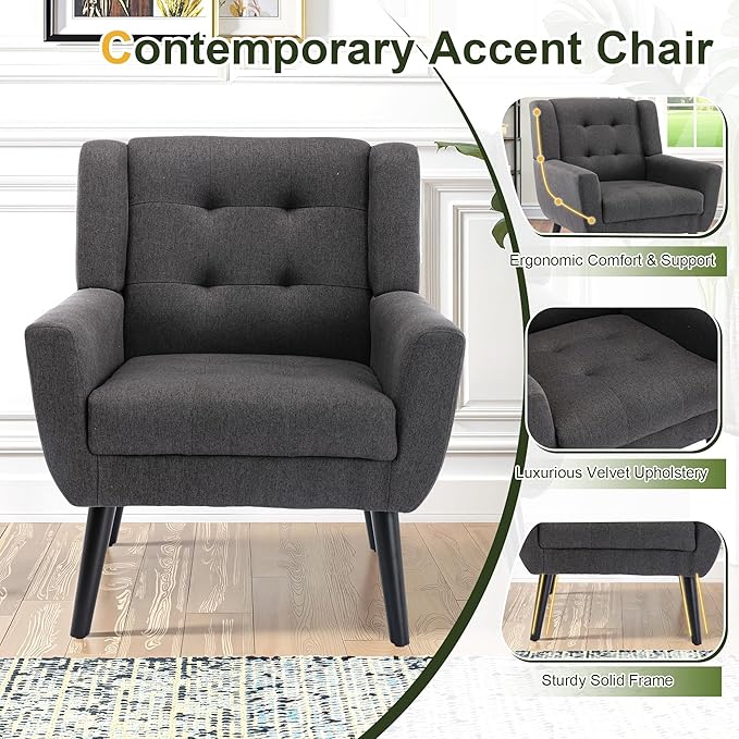 NicBex Modern Accent Chair for Living Room Upholstered Foam Filled Living Room Chairs with Metal Legs Linen Cozy Lounge Armchair for Living Room Bedroom,Dark Grey