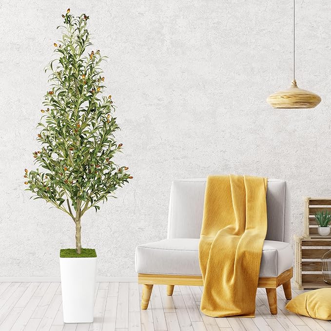 Artificial Olive Tree 6ft with Aesthetic Design Large Tall Fake Plant Faux Silk Floor Plants for Home Living Room Bedroom Office Patio Decor Indoor