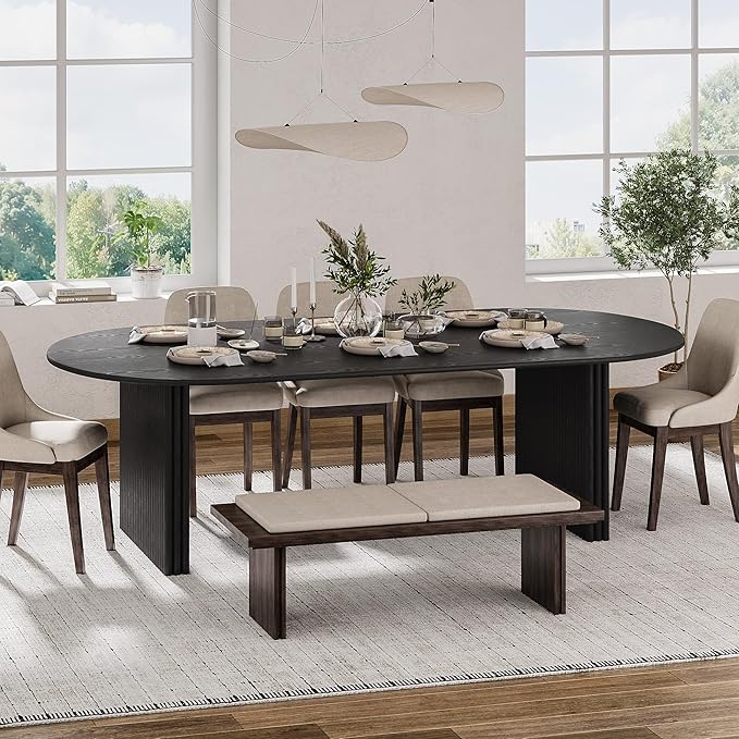 Casaphoria 79" Oval Dining Table, Modern Kitchen Table for 4-6, Farmhouse Style Large Table, Easy Assembly for Living Room, Kitchen and Bar, Black