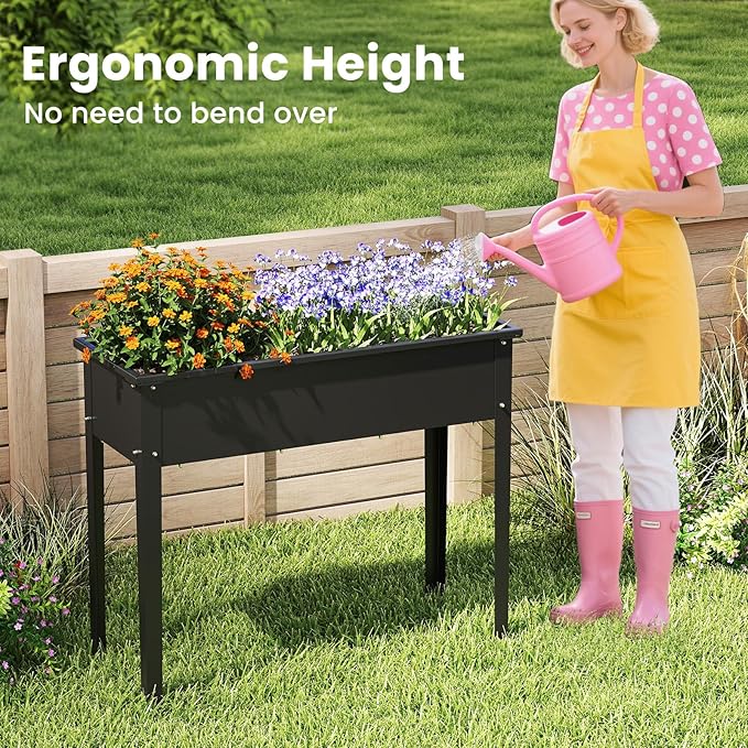 HAPPYGRILL Raised Garden Bed, Metal Elevated Planter Box w/Legs, Drainage Holes for Growing Vegetables Fruits Flowers, Indoor Outdoor Standing Plant Container for Backyard Patio (40”x16”x32”)