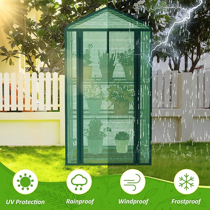 3-Tier Greenhouse for Indoor and Outdoor Use, 4ft Tall Portable Mini Green House with Shelves, Zipper Door & PE Cover, for Seed Starting, Plants, Herbs, Balcony, Patio Gardening