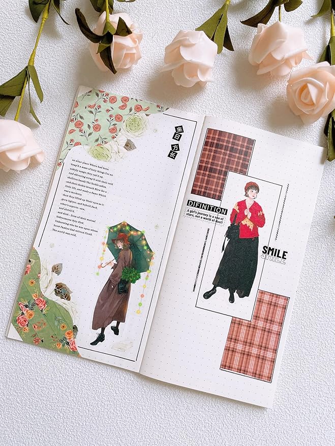 WT Fiery Dream Wide PET Tape, Single Roll, Original Fashion Girl Character Designs, Clear Decorative Tape for Journaling, Scrapbooking, Bujo Planners, DIY Crafts, Art Stationery