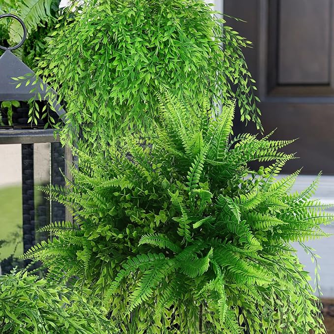 summer flower 8pcs Fake Plants Weeping Willow Artificial Greenery Stems Hanging Planter Faux Plant Indoor Home Bathroom Decor UV Resistant for Outdoor Shelf Garden Wall Front Porch Party Decorations