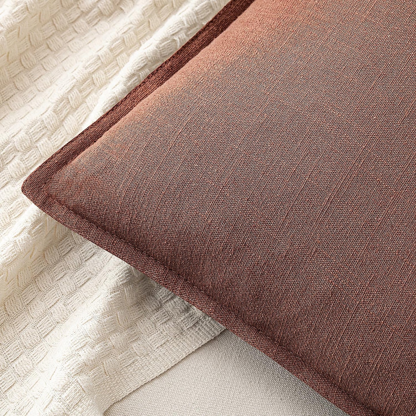 MIULEE Fall Decorative Linen Pillow Covers 18x18 Inch Rust Red Boho Farmhouse Neutral Couch Throw Pillows for Bed Pack of 2 Accent Modern Pillowcase Sofa Livingroom Home Decor