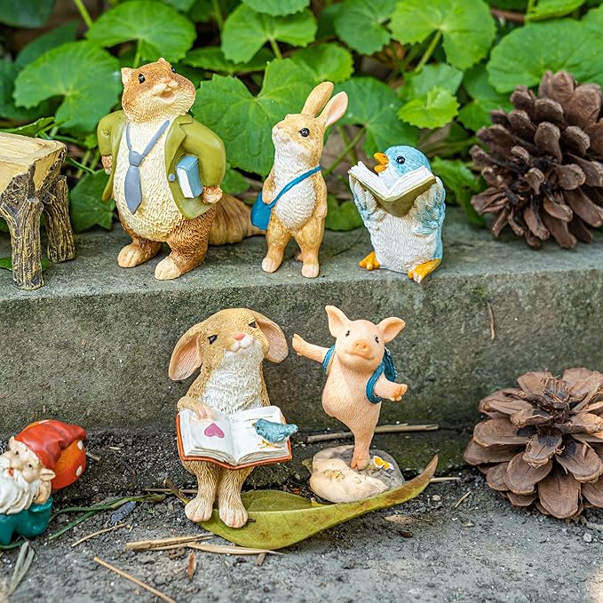 TZSSP 5 Pcs Miniatures Garden Fairies Kit Garden Accessories-Miniature Rabbits Squirrel Bird Pig Figurine for DIY Kit Ornaments,Micro Landscape Micro Landscape Terrarium Ornaments