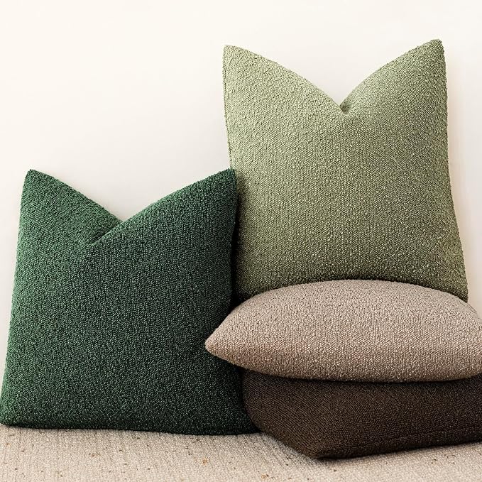 Foindtower Pack of 2 Textured Boucle Throw Pillow Covers Accent Solid Decorative Lumbar Pillow Cases Soft Couch Cushion Case for Chair Sofa Bedroom Living Room Home Decor 12x20 Inch Pine Green
