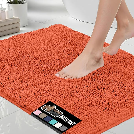 GORILLA GRIP Bath Rug Mat 30x20, Thick Soft Absorbent Chenille, Quick Dry Microfiber Mats, Rubber Backing Washable Shower Floor Rugs, Bathmat Runner, US Designed Bathroom Home Decor Accessories Coral