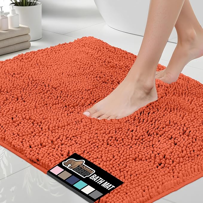 GORILLA GRIP Bath Rug Mat 36x24, Thick Soft Absorbent Chenille, Quick Dry Microfiber Mats, Rubber Backing Washable Shower Floor Rugs, Bathmat Runner, US Designed Bathroom Home Decor Accessories Coral