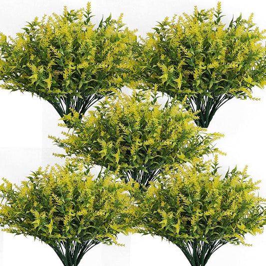 36 Bundles Artificial Plants Outdoor, Artificial Flowers for Outdoors Fake Flowers UV Resistant Flowers Lavender Outdoor Plants, Faux Flowers Shrubs for Porch Garden Window Box Home Decoration(Yellow)