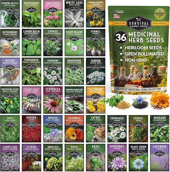 Ultimate Medicinal Herb Seeds Variety Pack – 36 Heirloom Non-GMO Healing Herbs for Planting | Wellness & Apothecary Garden Kit for Herbalists, Homesteaders – Survival Garden Seeds (28,000+)