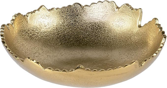 Red Co. 8.75” Gold Moon Decorative, Asymmetrical Torn, Hammered Metal Centerpiece Bowl with Sculpted Edges