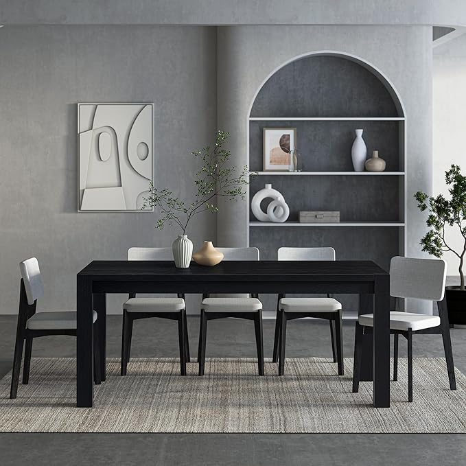 NTC Block 71 Inch Modern Farmhouse Dining Table, Rectangular Dinner Table for Dining Room, Living Room Furniture, Effortless Assembly, Burnt Black