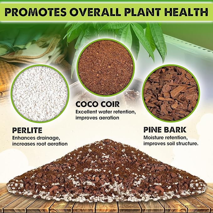 DUSPRO Recycle Money Tree Soil Indoor, Premium Coco Coir Perlite Mix and Pine Bark for Money Tree, Ideal Money Tree Soil for Healthy Growth and Nourishment (6 Quarts)