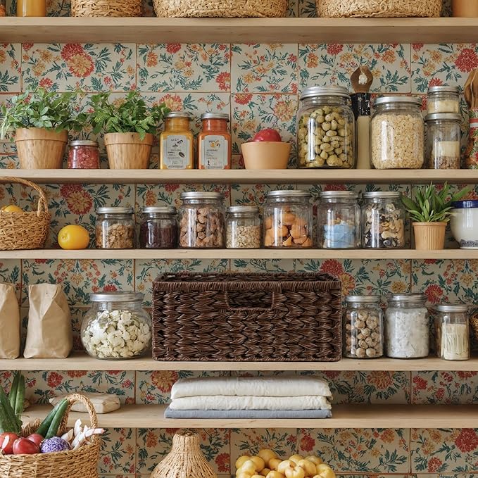 GRANNY SAYS Wicker Storage Baskets for Shelves, Waterproof Wicker Baskets for Organizing, Woven Basket for Shelves, Decorative Basket for Pantry, Brown