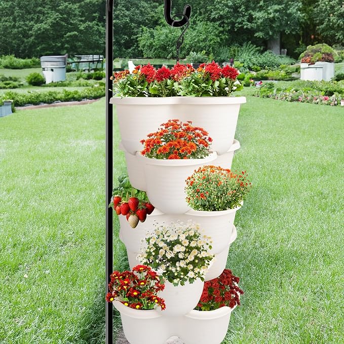Hourleey Strawberry Planter, Stackable Gaden Tower for Flowers, Vegetables, Grow Your Own Herb Garden Vertical Oasis of Vegetables and Succulents (2 Pack 5 Tier)