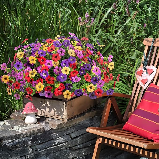 Fall Mums Artificial Flowers for Outdoors Potted, 12 Bundles Fake Fall Daisy Flower with Realistic Eucalyptus Leaves, Fake Plants for Greenery Boxwood Porch Patio Garden Pot Lawn