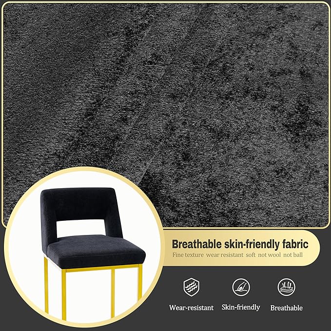 Black and Gold Counter Height Bar Stools Set of 4 for Kitchen Counter Modern Bar Chairs with Backs for Kitchen Island with Upholstered Fabric Seat and Metal Frame, 26 Inch