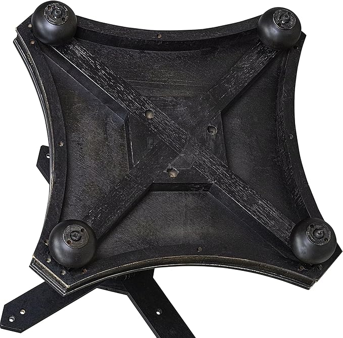 F52-11-TP - Dining Room Table with Acacia Wood Round Tabletop, Sand Blasted Black Finish