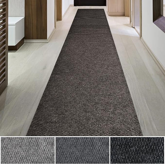 iCustomRiCustomRug Spartan Weather Warrior Indoor/Outdoor Utility Berber Loop Carpet Runner with Non-Slip Thermoplastic Rubber Backing, 6ft X 68ft in Brown