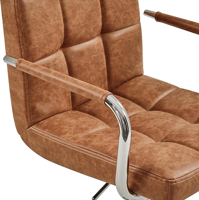 Yaheetech Bart Stools Set of 4, PU Leather Adjustable Barstools with Armrest, Counter Height Stool Chairs with Thickened Seat Cushion for Kitchen Island, Retro Brown