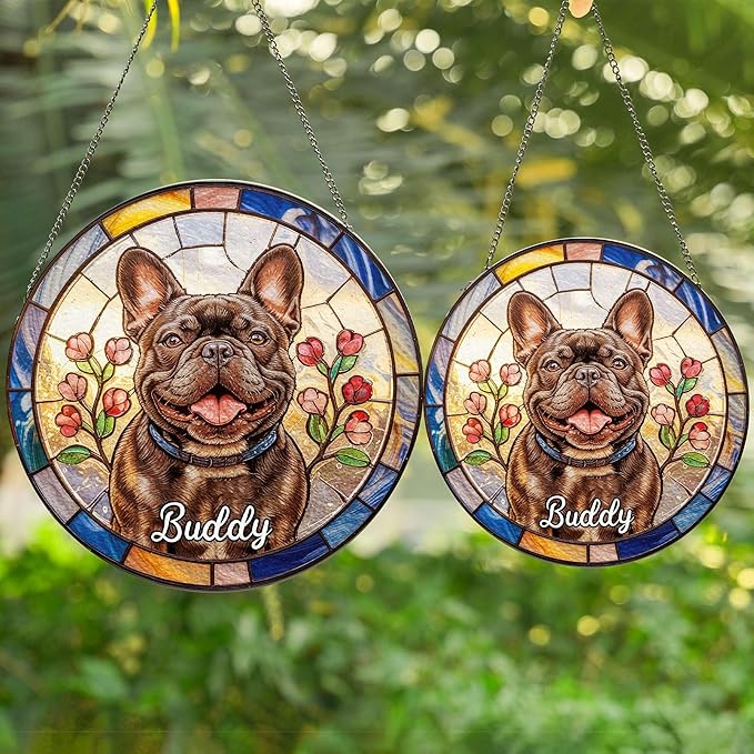 Custom Photo Dog Memorial Suncatcher, Custom Name Image Pet Suncatcher, Pet Loss Suncatcher, Stained Glass Light Catcher, Dog Memorial Ornament Loss of Pet Sympathy Gift