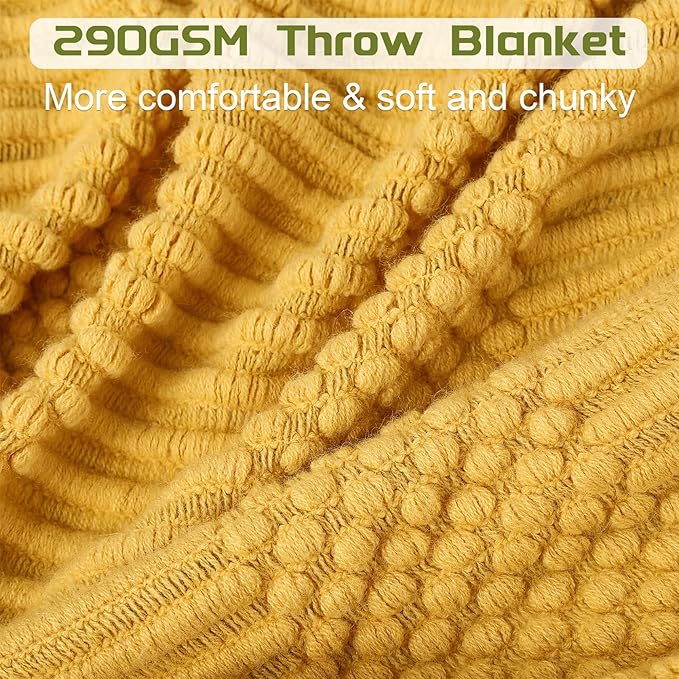 Blagic Knitted Throw Blanket for Couch, Bed and Sofa. Super Soft Blanket with Tassels, Yellow Throw Blanket, 60 x 80 Inches Lightweight & Cosy Home Decor