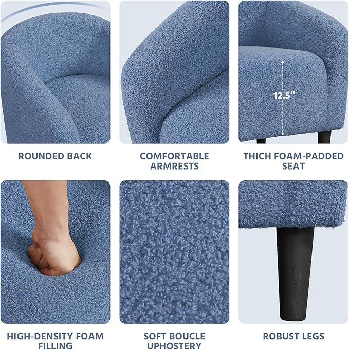 Yaheetech Accent Barrel Chair, Boucle Fabric Club Chair, Furry Sherpa Elegant Armchair with Cozy Soft Padded, Suitable for Living Room Bedroom Reception Room Office, Blue