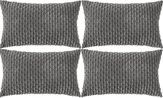 Set of 4 Dark Grey Decorative Throw Pillow Covers 12x20 Inch Corduroy Pillow Covers for Bed Couch Sofa Living Room Soft Cushion Cases