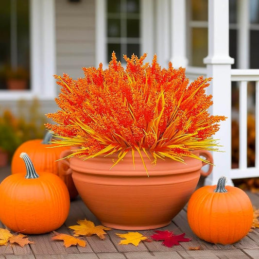 24 Bundles Fall Artificial Flowers for Outdoors, Orange Artificial Lavender Plants, Faux Mums Artificial Flowers, Artificial Mums for Outdoors, Fake Fall Flowers for Porch Planters Decoration (Orange)