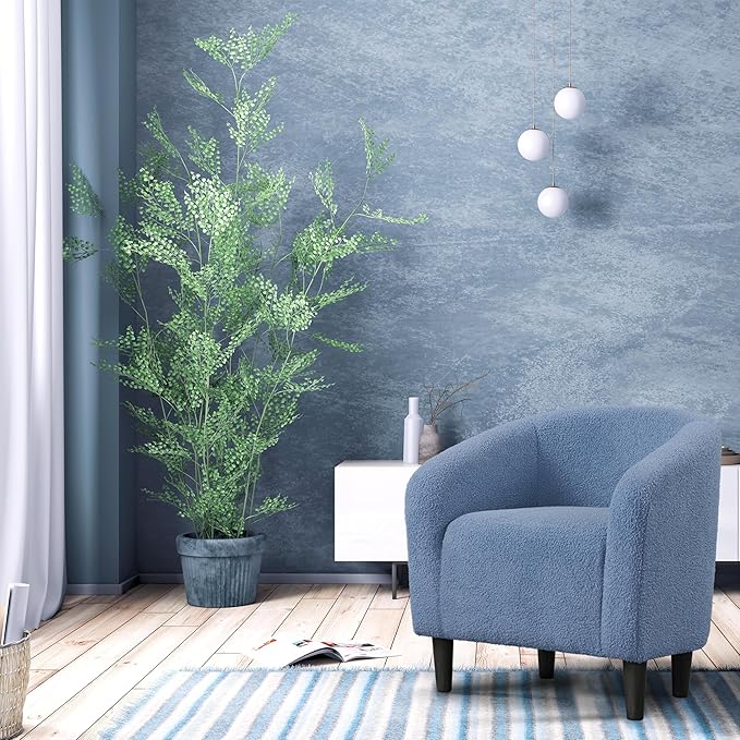 Yaheetech Accent Barrel Chair, Boucle Fabric Club Chair, Furry Sherpa Elegant Armchair with Cozy Soft Padded, Suitable for Living Room Bedroom Reception Room Office, Blue