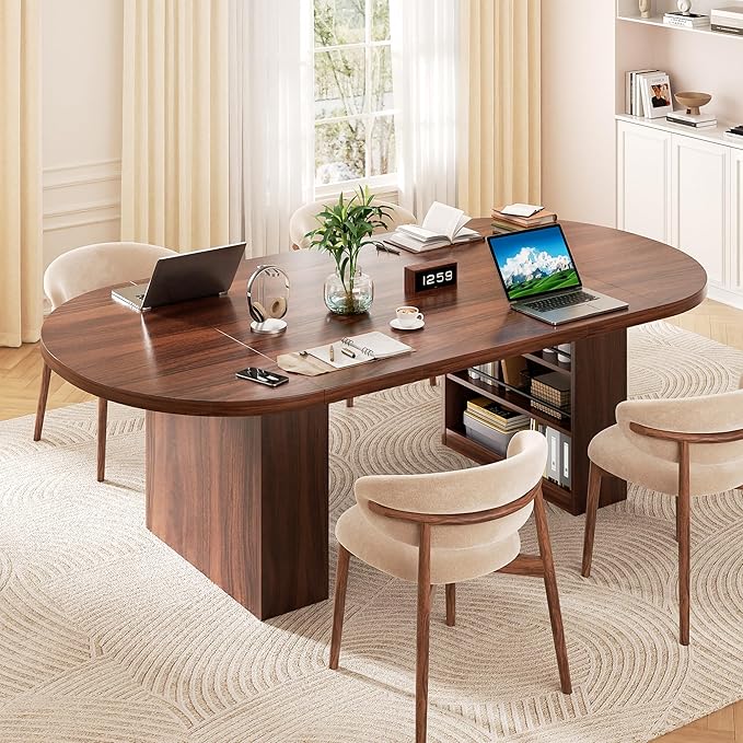 78.7" Dining Table for 6 8 10, Modern Dining Room Table with Storage, Wood Kitchen Table with Heavy Duty Legs, Dinner Tables for Kitchen Dining Room (Walnut)